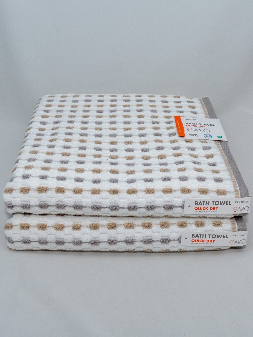 NWT 2Pc Caro Home Quick Dry Bath Towel Neutral Boho Textured Geometric Grey